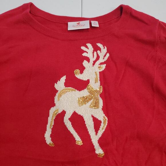 Quacker Factory Sweater Womens 1X Red Reindeer Sequin Christmas Holiday Pullover - Picture 2 of 9
